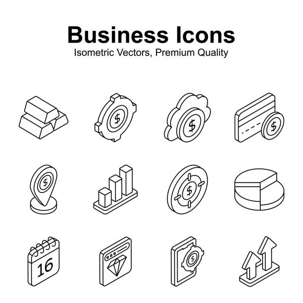 illustrazioni stock, clip art, cartoni animati e icone di tendenza di check this beautifully designed business and finance isometric icons set in modern style. - credit card analyzing internet mobility