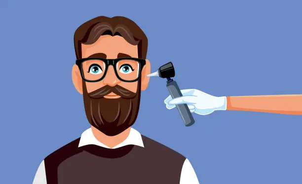 Vector illustration of Adult Man Having During Ear Examination Procedure Vector Illustration