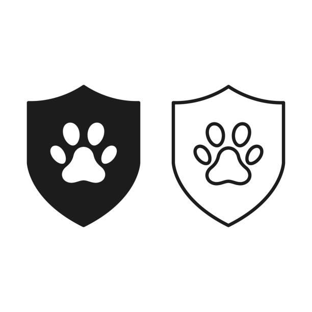 schild mit pfote vektor-symbol. tierschutz-symbolsatz - paw print paw shield vector stock-grafiken, -clipart, -cartoons und -symbole