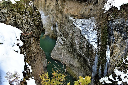 The White River in winter, a left tributary of the Kuban in the Republic of Adygea and the Krasnodar Territory of Russia.