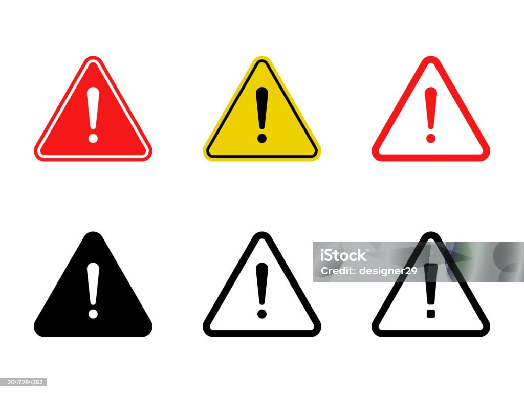 Avertissement ou signe de danger icône ensemble conception vectorielle. - clipart vectoriel de Icône libre de droits Avertissement ou signe de danger icône ensemble conception vectorielle. - clipart vectoriel de Icône libre de droits