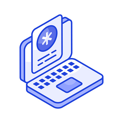 An isometric icon of online health checkup in modern design style