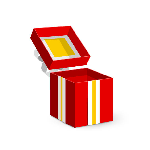 istock Open red paper gift box with gold ribbon isolated on white background, vector 2047310710
