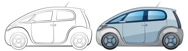 Vector illustration of Stylized electric vehicle in two color variations.