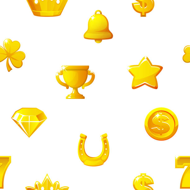 istock Seamless pattern with Golden slot icons on a white background 2047325568