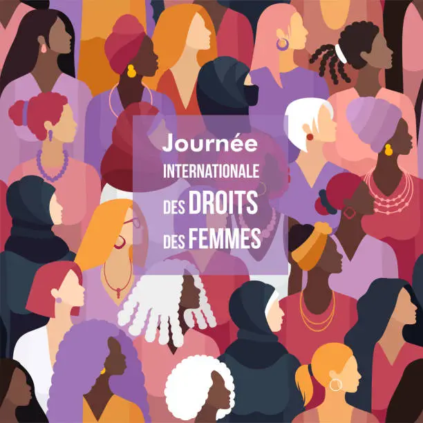 Vector illustration of Multi-ethnic Group of Women. Seamless Pattern. Celebrate International Women’s Day. Femininity Concept. La journée internationale des droits des femmes.