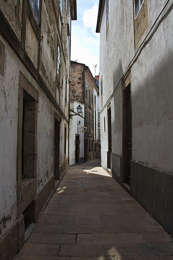 Santiago de Compostela, Spain - 13 May 2015: The vintage street in Santiago de compostela in Spain