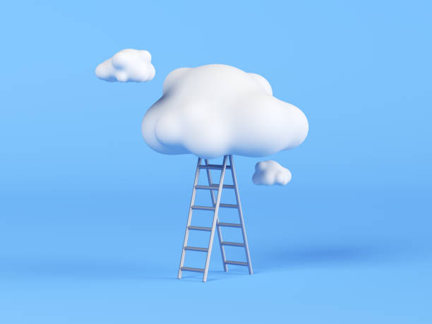istock 3d render, white cloud above the blue ladder, isolated on blue background 2047362626