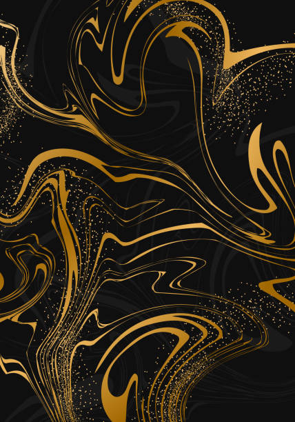 istock Abstract liquid background. Fluid art. Elegant cover design. Luxury marble pattern in gold and black colors. Minimalist vector template for invitation, postcard, brochure, flyer 2047375250