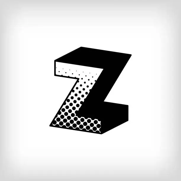 Vector illustration of Letter Z with creative shadow, pop art dot design alphabet sign.