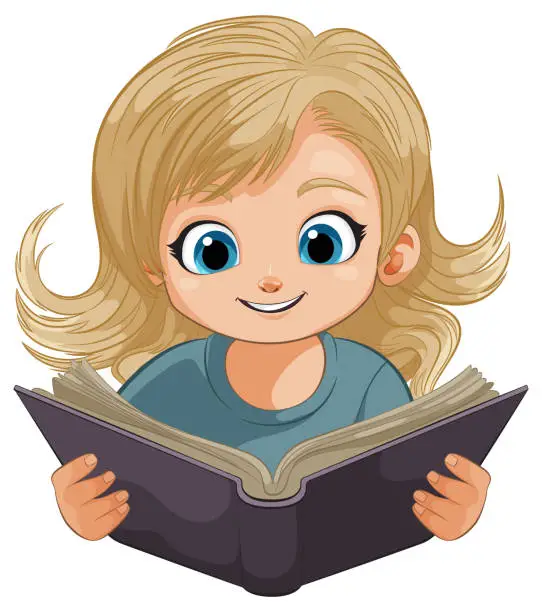 Vector illustration of Cartoon of a cheerful girl reading a book