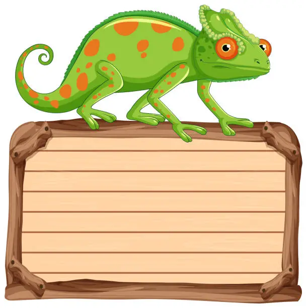 Vector illustration of Vector illustration of a chameleon on a signboard