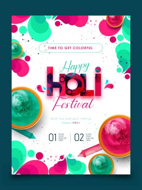 Vector illustration of Happy Holi festival vector illustration background poster, flyer, invitation card template with abstract powder color and pichkari.