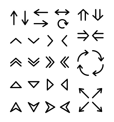 Arrow icon. Large set of arrow pointers. Collection of concept arrows for web design, mobile apps, interface and more. Set of various pointers. Directions in different directions. Vector illustration