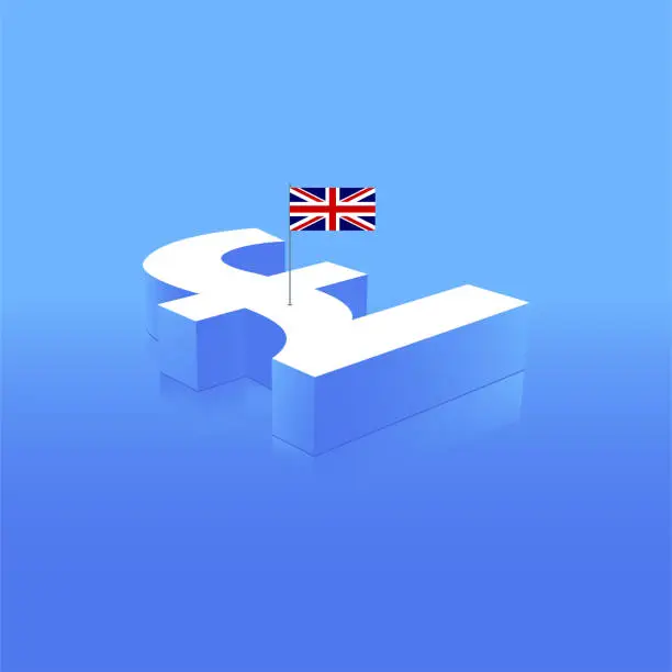 Vector illustration of Pound with United Kingdom flag, UK