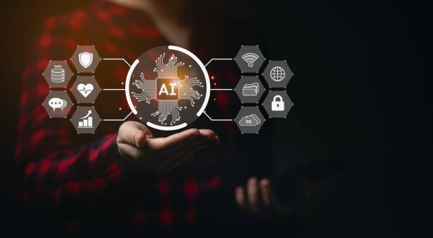istock Woman holding virtual digital Ai network chain. Digital transformation change management, internet of things, smart Ai technology, IoT concepts business icons smart Internet of Things. 2047425092