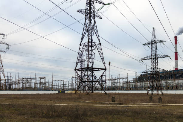 istock Power plant is a transformation station. Electricity generation, smoking chimneys. 2047433631