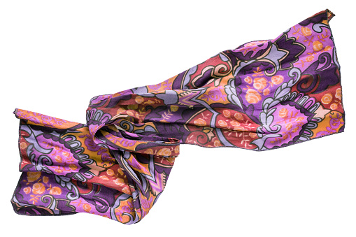 Vintage purple silk scarf isolated on white background
