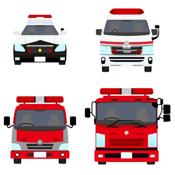 Vector illustration of Police car, ambulance, fire engine vehicle set