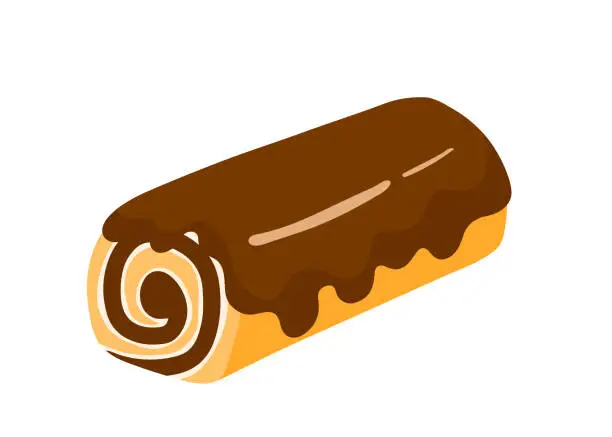 Vector illustration of Swiss Roll Cake Chocolate Sweet Dessert Cute Flat Cartoon Vector Illustration