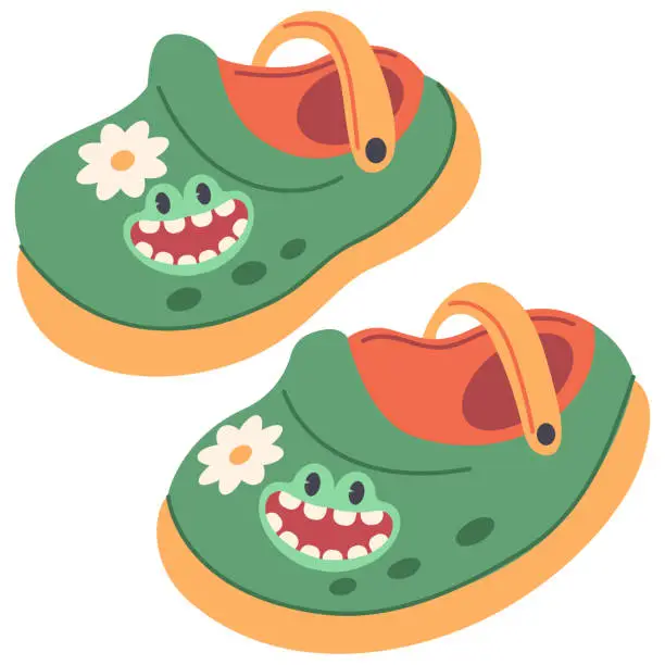 Vector illustration of Summer children's garden shoes vector cartoon illustration isolated on a white background.