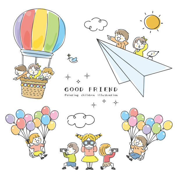 śliczny zestaw ilustracji dla dzieci. - uczeń szkoły podstawowej obrazy stock illustrations