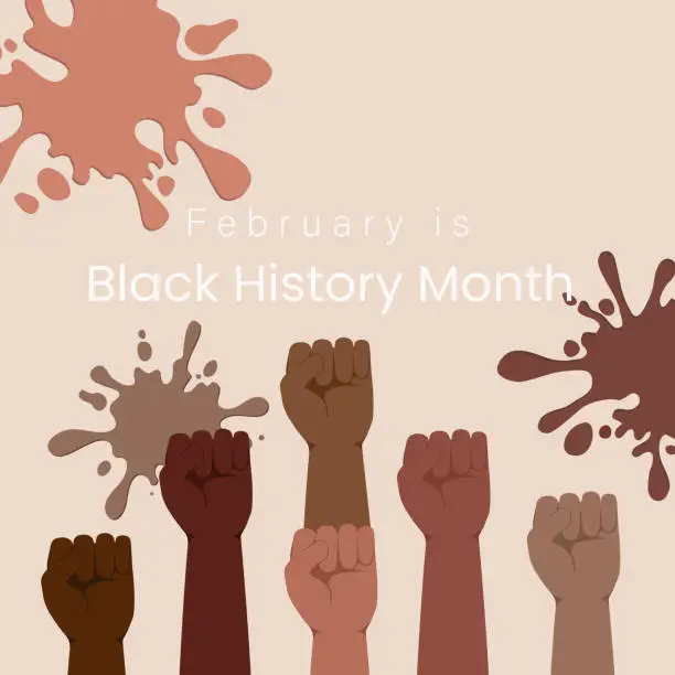 Vector illustration of Black History Month banner, People stand side by side together. Flat vector illustration.