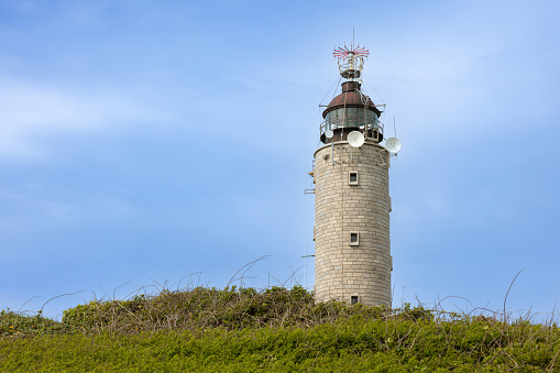 Lighthouse at Cap Gris Nez at the french coast at Pas de Calais departement. Copy space at the left side.