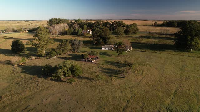 Aerial Panoramic Approaching View over Farmhouse in Buenos Aires, Argentina