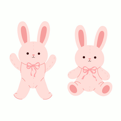 Set of toy rabbits isolate on a white background. Vector image.