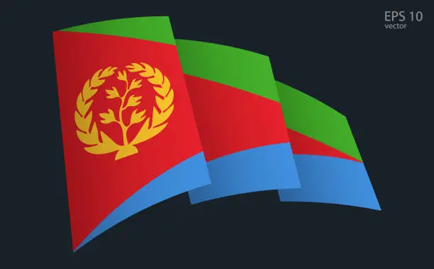 Vector illustration of Waving Vector flag of Eritrea. National flag waving symbol. Banner design element.