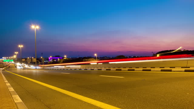 dubai city sunset sky traffic road panorama 4k timelapse uae
