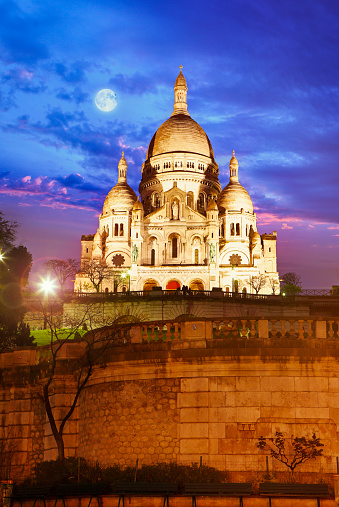 Illuminated basilica of the Sacred Heart of Montmartre