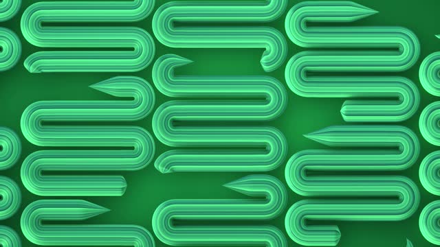 Digital loop animation of a repeating wavy pattern composed of smooth green lines. 3d rendering 4K