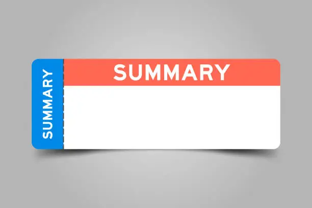Vector illustration of Blue and orange color ticket with word summary and white copy space