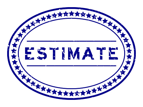 Grunge blue estimate word oval rubber seal stamp on white background