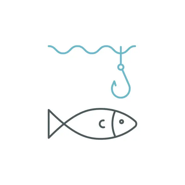 Vector illustration of Fishing Duocolor Line Icon Design with Editable Stroke. Suitable for Infographics, Web Pages, Mobile Apps, UI, UX, and GUI design.