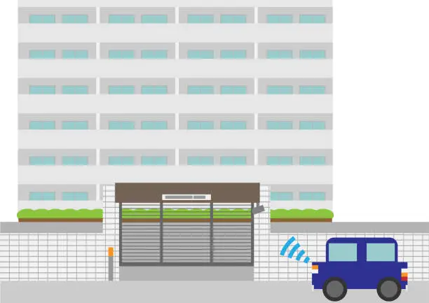 Vector illustration of Image material of a parking lot gate in an apartment building