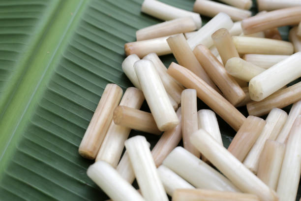 istock Fresh lotus rootlet on banana leaf 2047630279