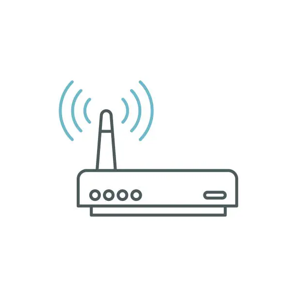 Vector illustration of Wireless Modem Duocolor Line Icon Design with Editable Stroke. Suitable for Infographics, Web Pages, Mobile Apps, UI, UX, and GUI design.