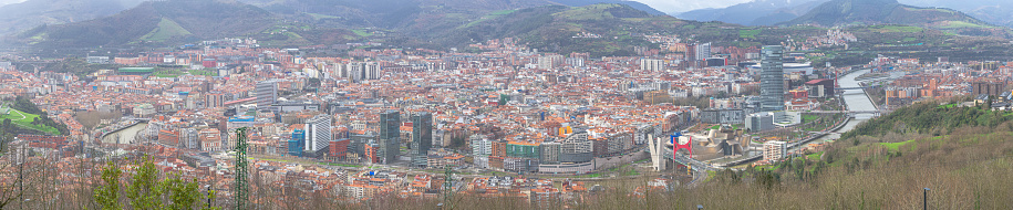 Panoramic view from above of the urbanized area of Bilbao-Basque country-Spain.