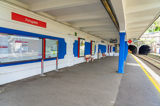 Geneva, Switzerland - August 24, 2018: SBB CFF FFS passenger train is waiting for departure time at Geneva train station in Switzerland. The train is the national railway company of Switzerland. It is usually referred to by the initials of its German, French and Italian names, either concatenated as SBB CFF FFS, or used separately. The company is headquartered in Bern.