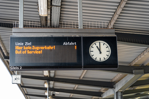 Germany, Berlin, January 15, 2024 - Information sign at subway station, Berlin Marzahn