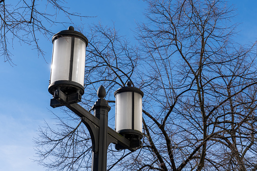 Sky view with street light illuminated in the sunset