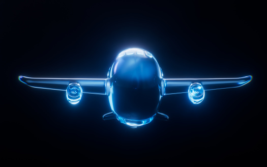 A plane with dark neon light effect, 3d rendering. 3D illustration.