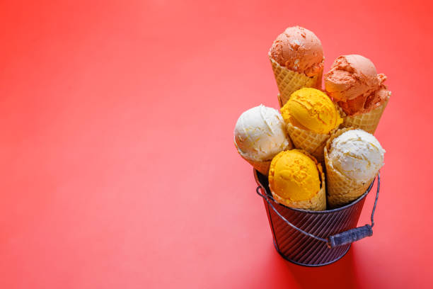 Assorted ice cream flavours in delightful waffle cones