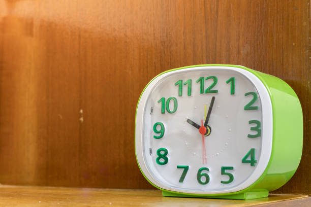 Wall clock hanging on the wall with copy space and ceiling