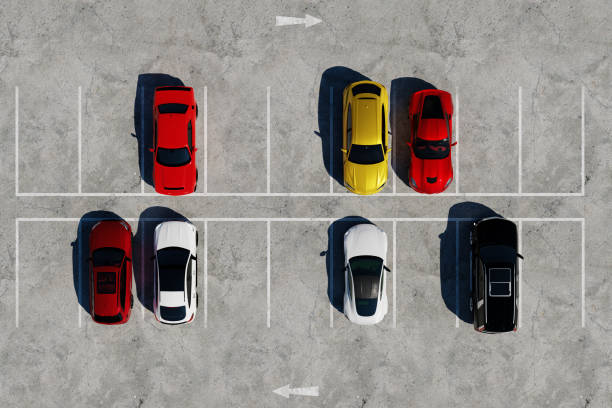 istock 3D illustration Rendering. Empty parking lots, aerial view. 2047691553