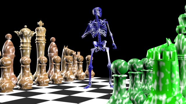 Chesse bord dancing skeleton .