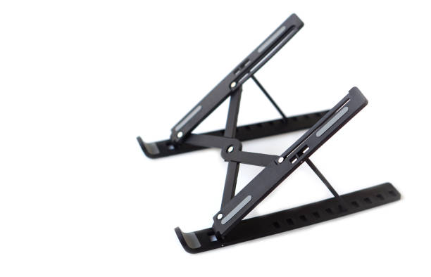 istock Black metal stand for placing computer laptop, tablet or mobile phone. 2047722499